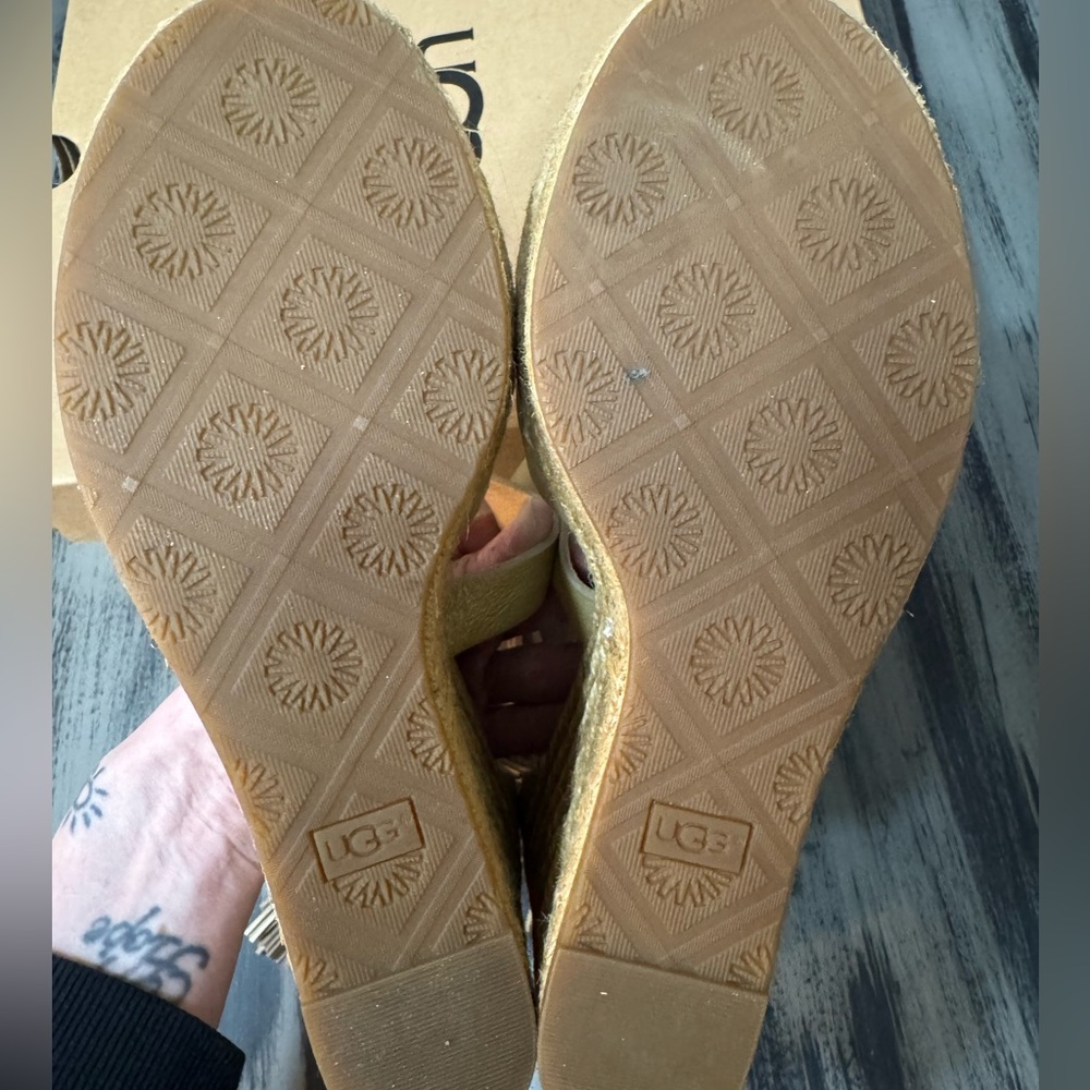 UGG Women’s Raquel Metallic Platform Wedge Sandals In Soft Gold Size 9.5 - Picture 11 of 16